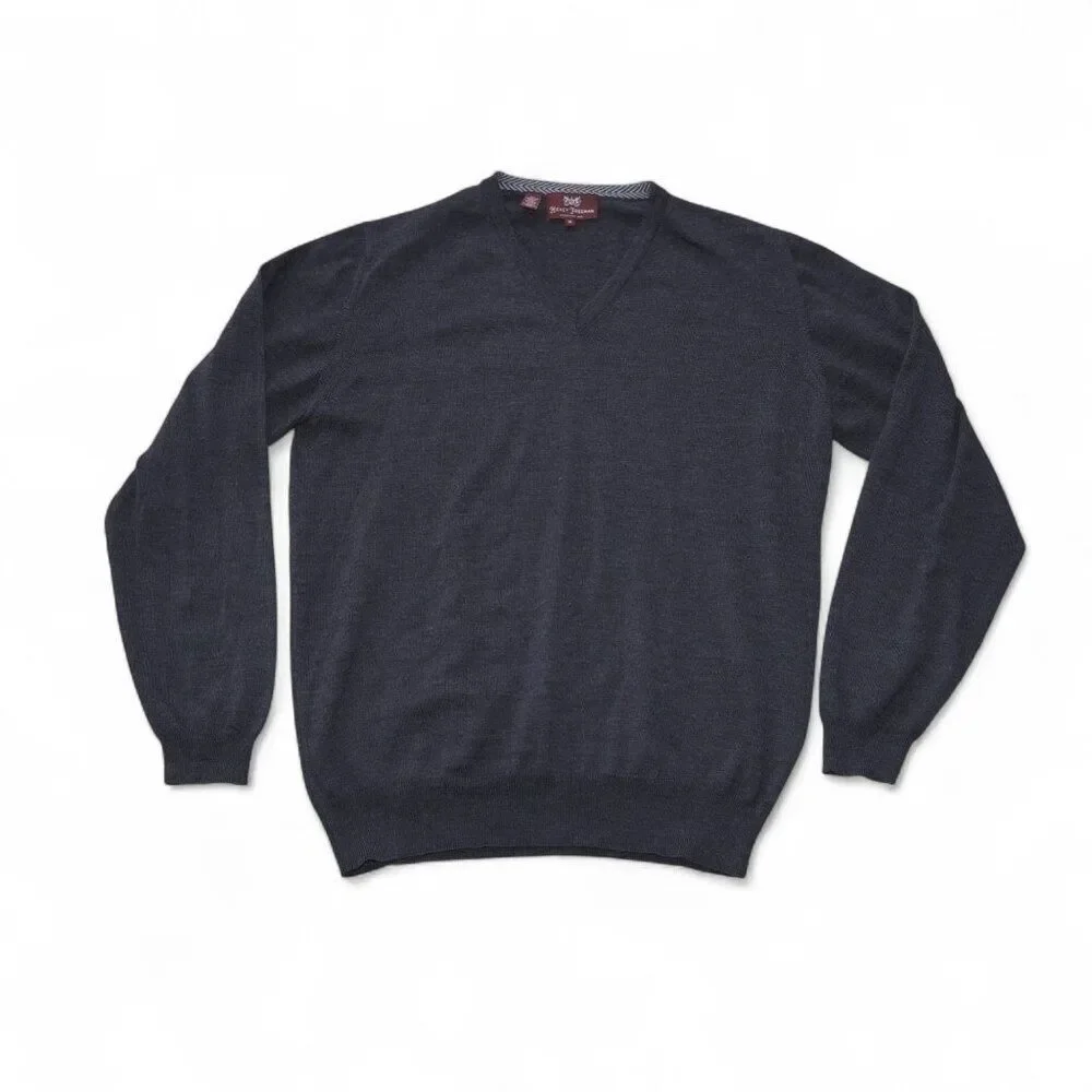 Hickey Freeman 100% Extra‎ Fine Merino Wool V-Neck Pullover Sweater Grey Men's M